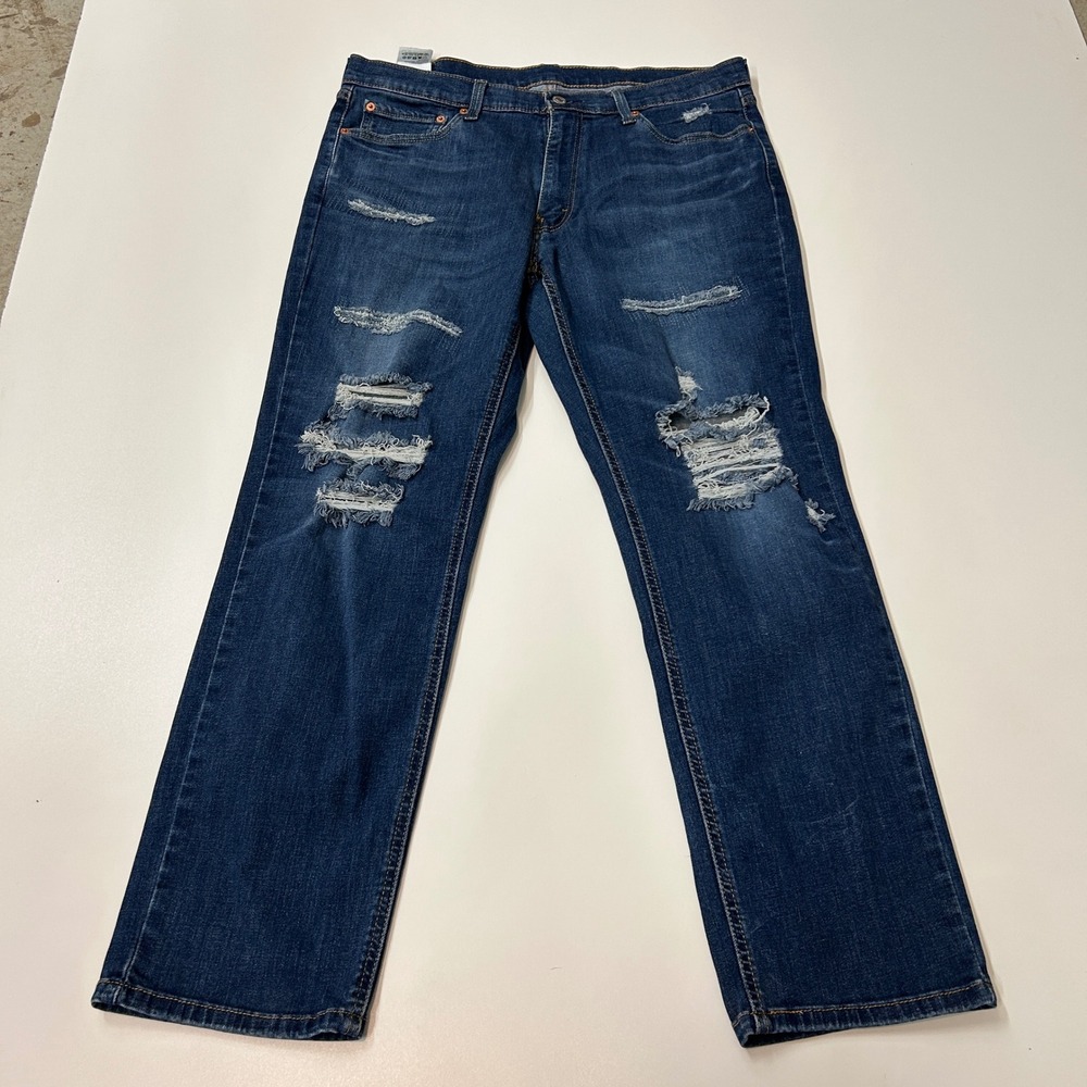 Levis 541 Athletic Taper Jeans Mens 36x32 Blue Distressed Ripped Dark Wash